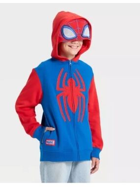 Marvel Boys Spider-Man Red and Blue Hooded Zip-Up Costume Jacket